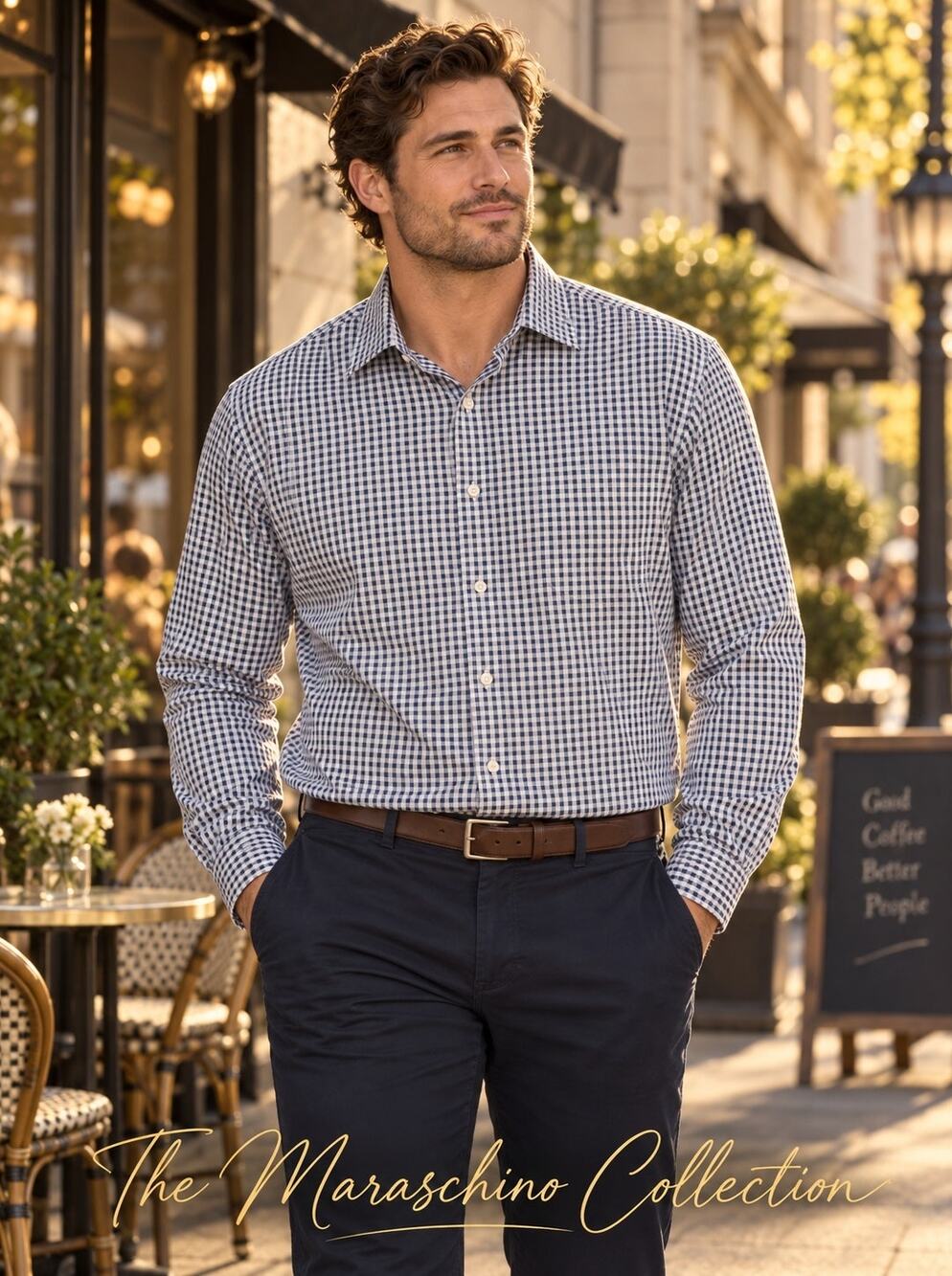 Johnston & Murphy Tailored Fit Blue Gingham Check Cotton Shirt Men's XXL